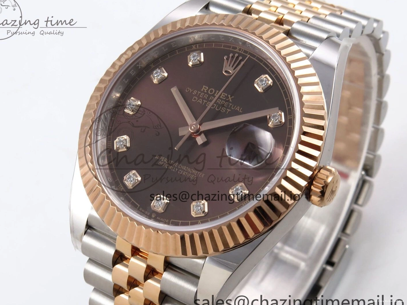 Good Copy Rolex Watches SH3235（Gain ARF Edition 126331 SS Brown DateJust Bracelet 1111 on RG Jubilee 1:1 41 Diamonds 904L Best Thermal Steel Weight） Dial 1230
